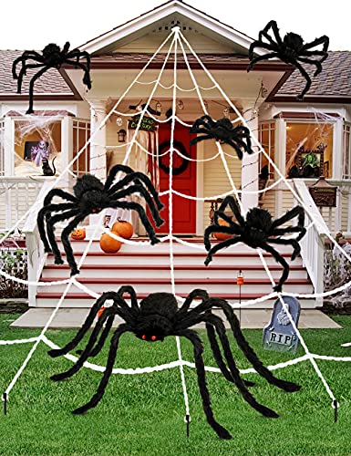 HOPOCO Halloween Plush Spider Set, 6 Pack Scary Fake Spiders in Different Sizes for Indoor Outdoor Halloween Decorations, Haunted House, Yard, Home, Party Decor