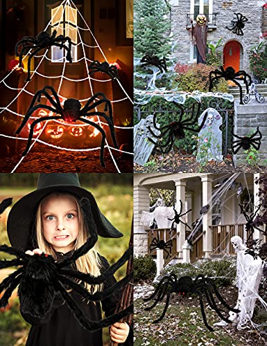 HOPOCO Halloween Plush Spider Set, 6 Pack Scary Fake Spiders in Different Sizes for Indoor Outdoor Halloween Decorations, Haunted House, Yard, Home, Party Decor