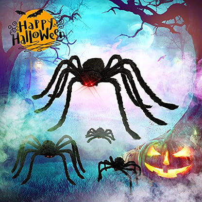 HOPOCO Halloween Plush Spider Set, 6 Pack Scary Fake Spiders in Different Sizes for Indoor Outdoor Halloween Decorations, Haunted House, Yard, Home, Party Decor