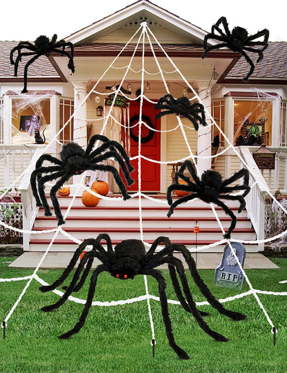 HOPOCO Halloween Plush Spider Set, 6 Pack Scary Fake Spiders in Different Sizes for Indoor Outdoor Halloween Decorations, Haunted House, Yard, Home, Party Decor