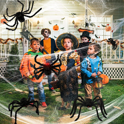 HOPOCO Halloween Plush Spider Set, 6 Pack Scary Fake Spiders in Different Sizes for Indoor Outdoor Halloween Decorations, Haunted House, Yard, Home, Party Decor