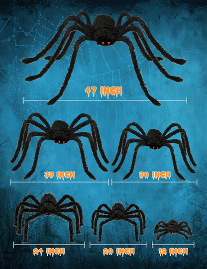 HOPOCO Halloween Plush Spider Set, 6 Pack Scary Fake Spiders in Different Sizes for Indoor Outdoor Halloween Decorations, Haunted House, Yard, Home, Party Decor