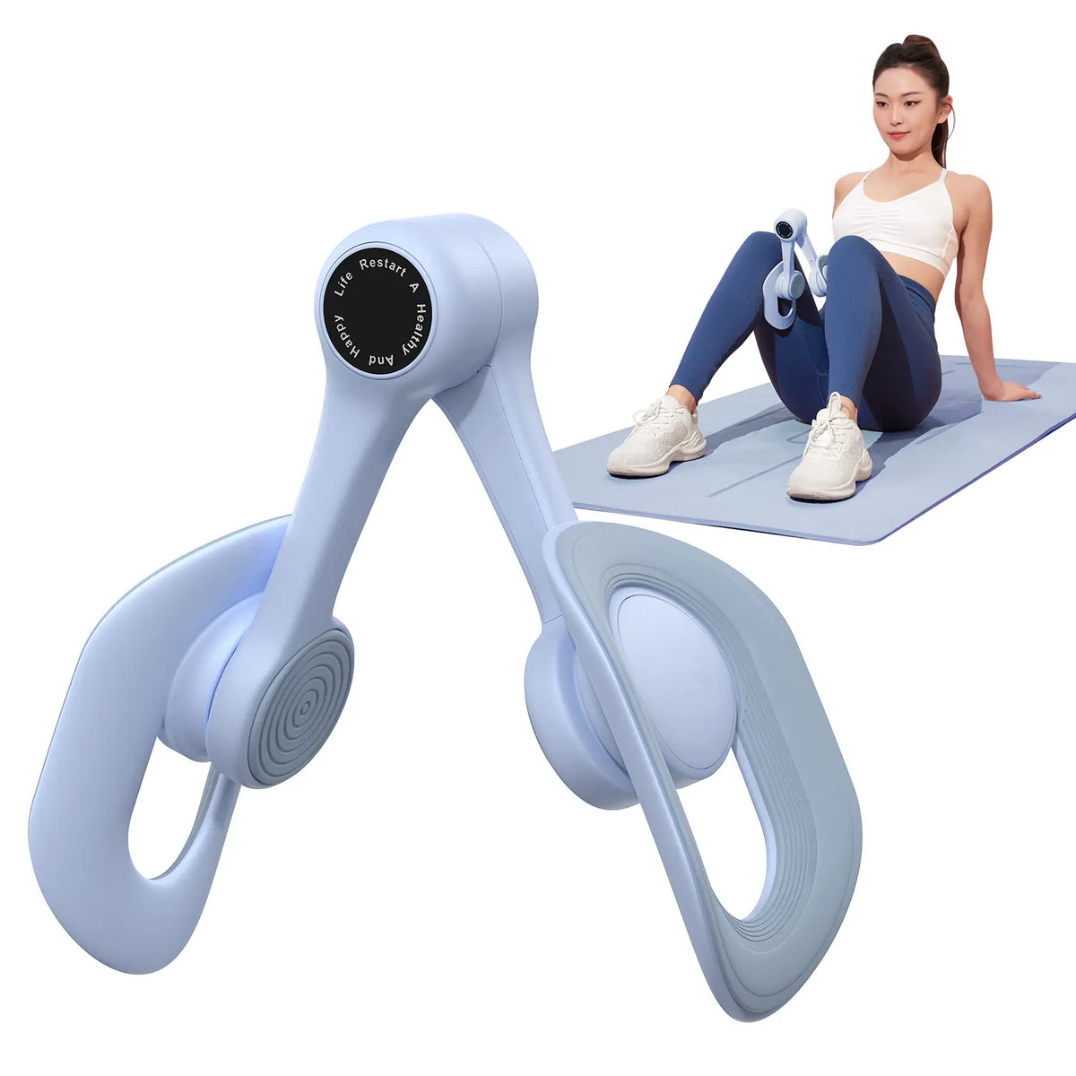 Thigh Trainer / Home Fitness Equipment – For inner thighs, legs, and arms (arm toner). Available versions: Standard, Strap-equipped, and Smart Counting. Blue. Suitable for school reopenings.